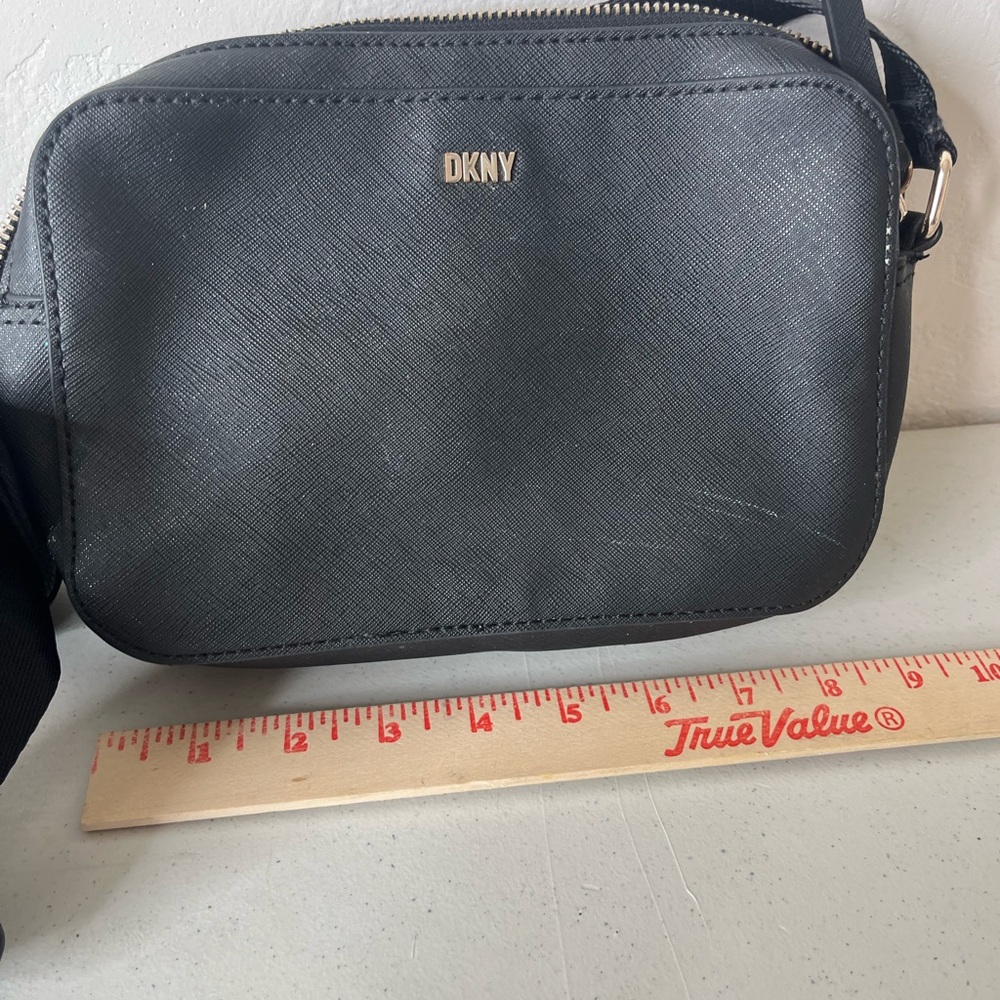 DKNY Black Saffiano Leather Belt Bag with Gold Logo